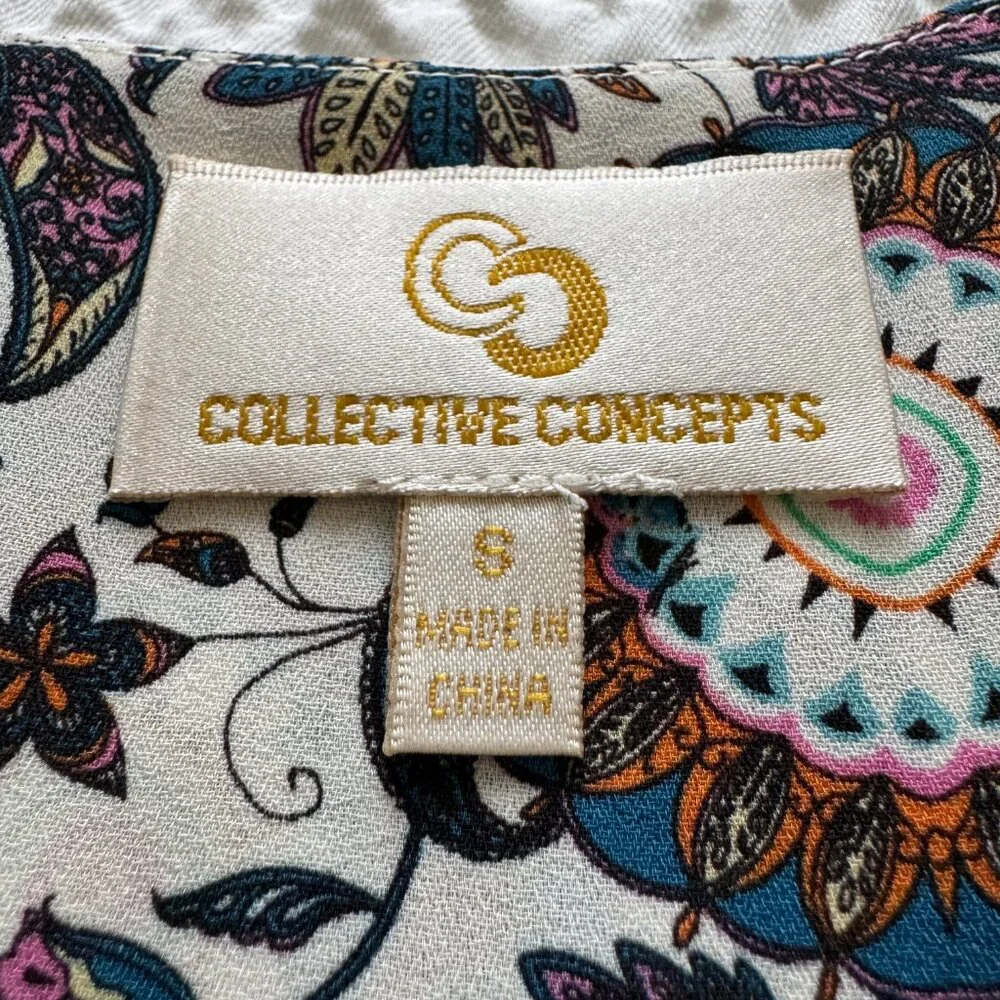 Paisley Print Split V-Neck, 3/4 Sleeve Blouse, Multicolor, Size Small - Picture 3 of 8